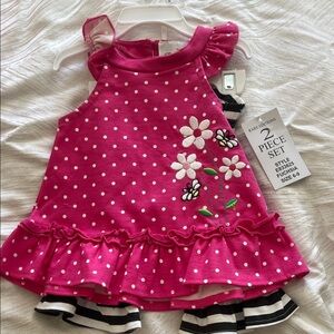 Rare Editions Fuchsia Polka Dot Dress with Floral Design